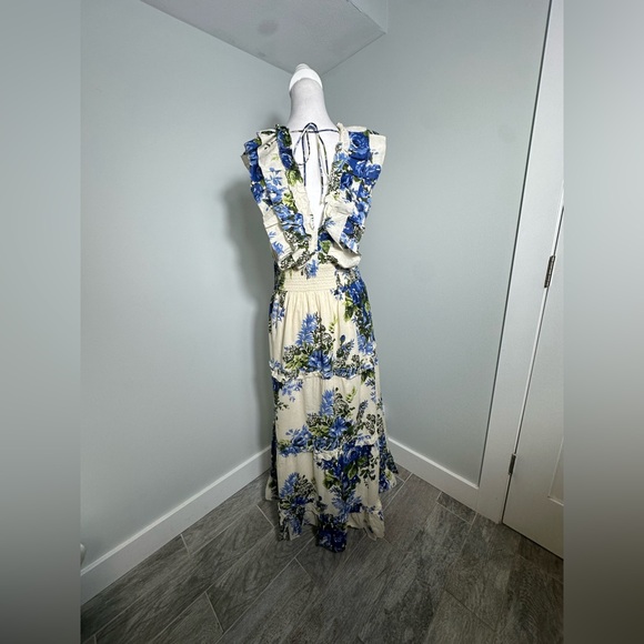 Caroline Constas Floral Cotton Ruffle Maxi Dress Size Large - Picture 6 of 16